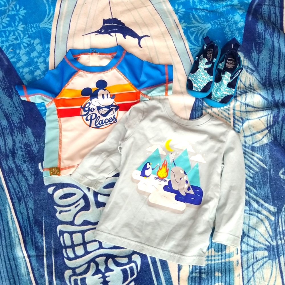 ❣5 for $25 Sale❣ Disney Mickey Mouse Swim Shirt, Swim Shoes Blue Long Sleeve Tee